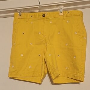Talbots | Yellow Embroidered Daisy Relaxed Chino Shorts 10